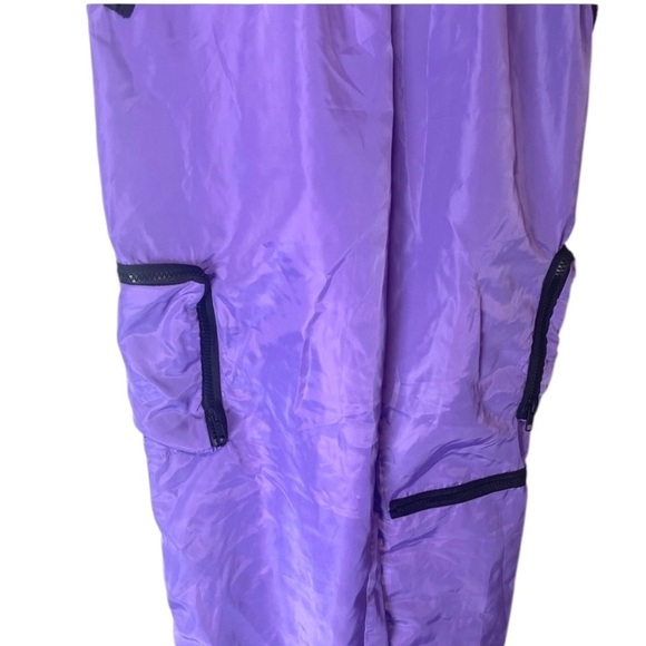 Shein Purple Pant Windbreaker Festival Oversized Cuffed Black Zipper Pant SZ L - Picture 6 of 13